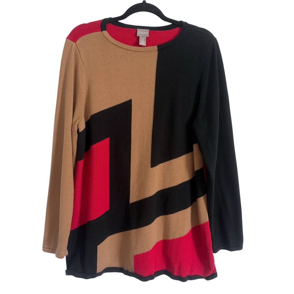 Chicos Sweater Womens Size 3 XL Artsy Abstract Mature Cozy Vanilla Girl Retro